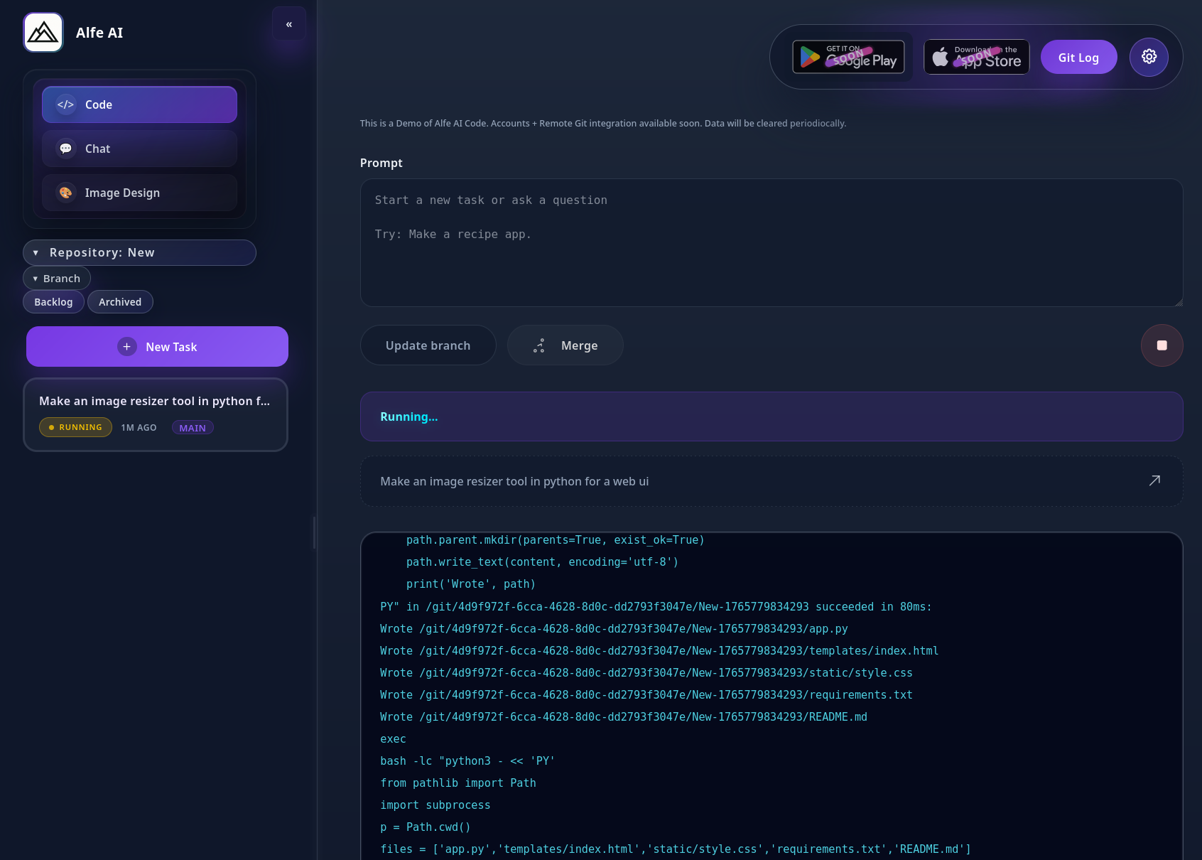 Alfe AI interface preview
